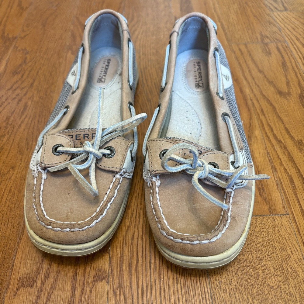 Sperry Tan and White Boat Shoes
